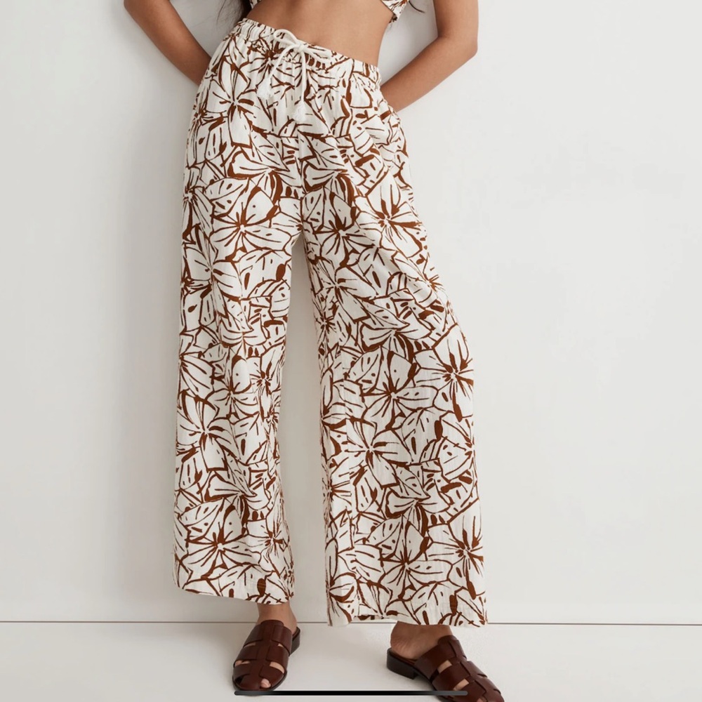 Madewell Double-Gauze Drawstring Wide-Leg Pants in Abstract Flora Size Medium